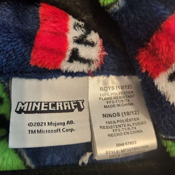 Minecraft Boys Luxe Plush Pajama Robe Size Large 10/12 Blue Green - Picture 6 of 8
